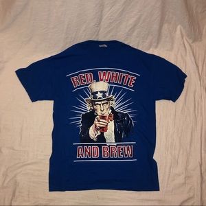 Men’s USA Patriotic Drinking Graphic Short Sleeve T-Shirt Size Large Blue